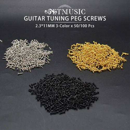 50/100 Uds clavijas de afinación de guitarra eléctrica acústica tornillos/cabezales de máquina de bajo tornillos de montaje negro/oro/cromo 2,3x11MM