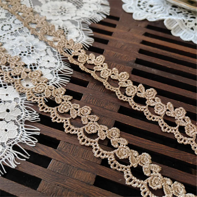 5YDS,10YDS/LOT 2.8CM Wedding Dress Fluorescent Lace Applique Gold Thread Embroidery Lace Accessories Trim 2020031905SOMELACE
