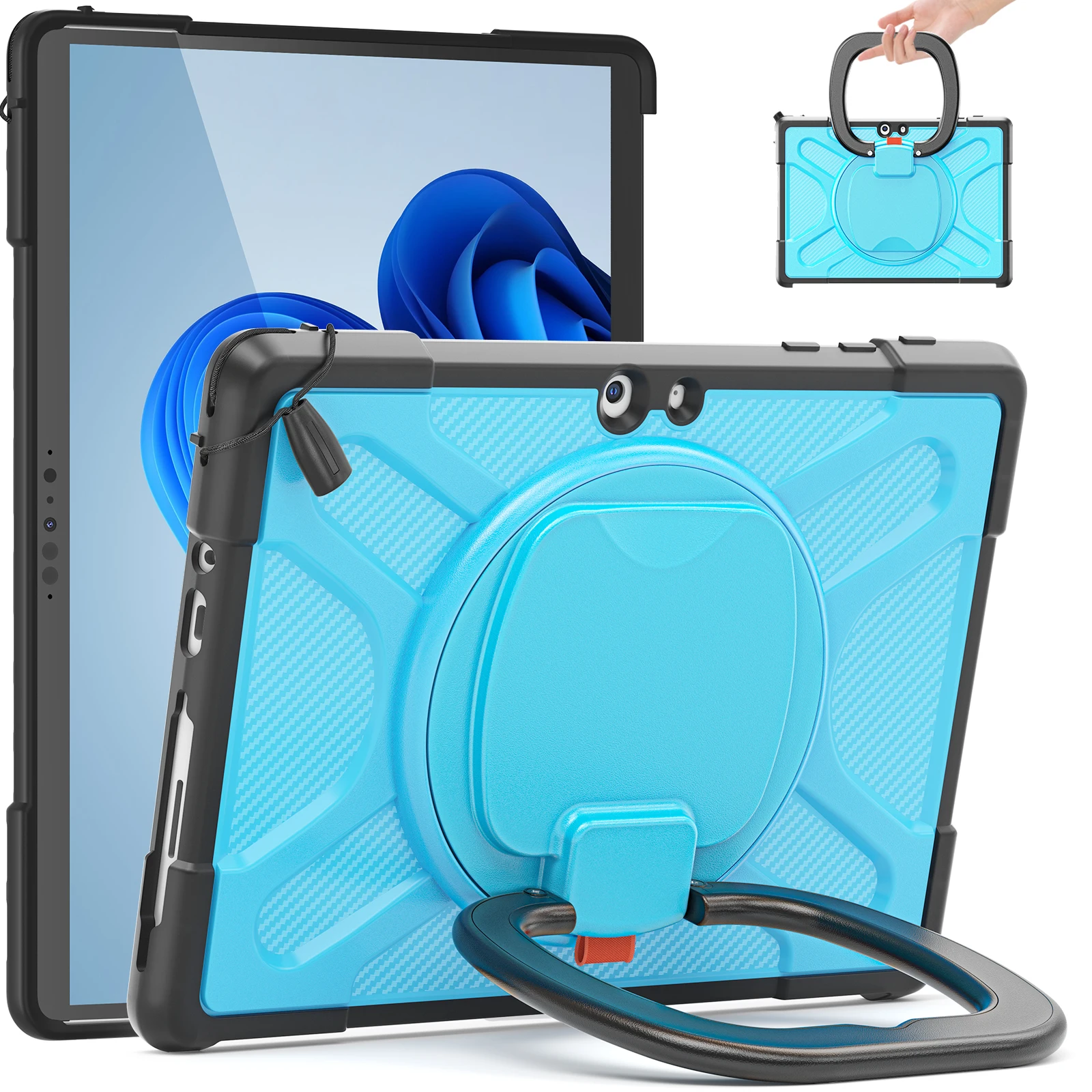 

TPU-PC Case For Microsoft Surface Go 4 3 2 1 10.5" With Rotating Stand Handle Grip Heavy Duty Cover Keyboard Connection Support