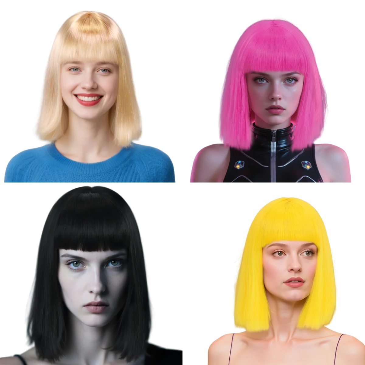 

Colorful shoulder-length straight wig with a bob cut, fun party, Halloween, carnival lady anime wig