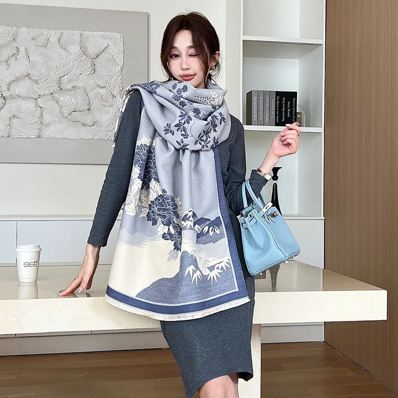 Autumn/Winter Luxury Women Scarf Imitation Cashmere Wrap Versatile Warm Tassel Large Shawl Fashion Blanket