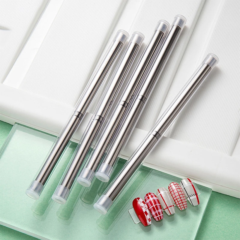 6/9/12/15/18mm Nail Art Liner Brush Metal Handle Painting Acrylic French Stripe Drawing Pen UV Gel Polish Nail Art Manicure Tool