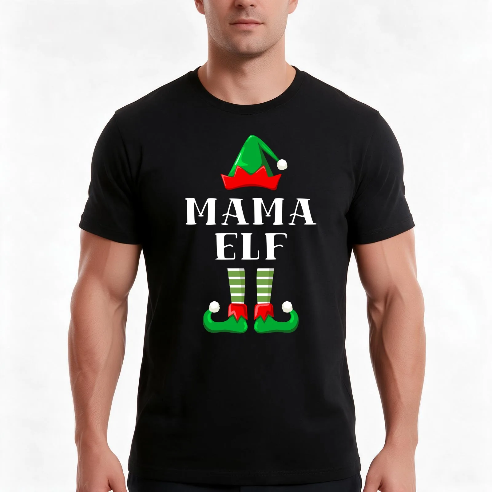 Mama Elf - Christmas matching family gift T-Shirt, Summer Casual Cotton Tee, Oversized Streetwear Tops, Vintage Graphic Print