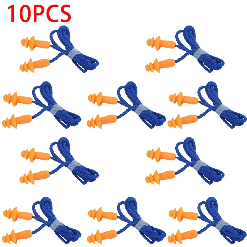 1/5/10Pairs Noise Cancelling Ear Plugs Silicone Corded Ear Plugs Ears Protector Reusable Anti-Noise Earplugs Headwear Earmuff