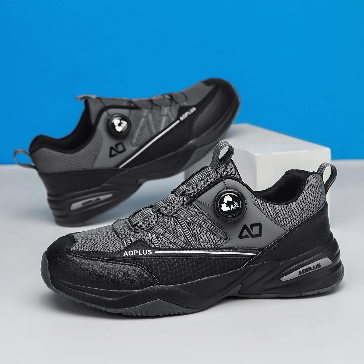 Men's Outdoor Hiking Shoes, New Leather and Mesh Combination with Rotating Buckle Design, Comfortable, Breathable, Versatile Casual Shoes, Men's Low-Top Lace-Up Thick-Soled Non-Slip Wear-Resistant Outdoor Trekking Shoes, Men's Youth Outdoor Running Exercise Fitness Running Shoes