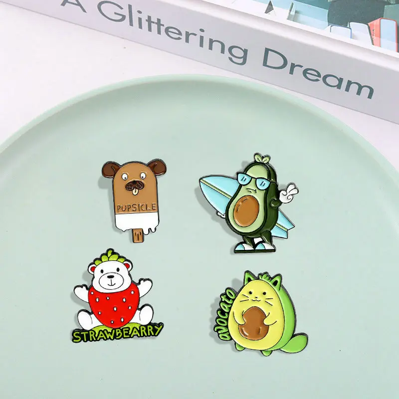 Custom Dog popsicle Avocado Cat Bearberry Brooches Bag Lapel Pin Cartoon Badge Jewelry Gift for Kids Friends Fruit Enamel Pin