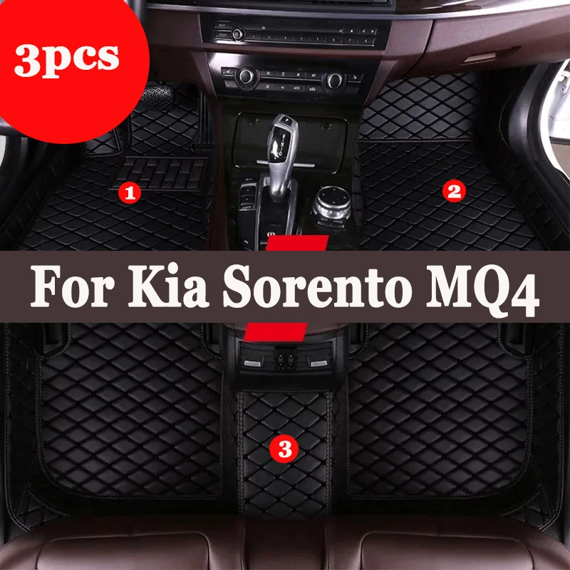 Tapete de couro para carro, tapete para kia sorento mq4 2021 2022 2023, à prova d'água, gato, acessórios para carro