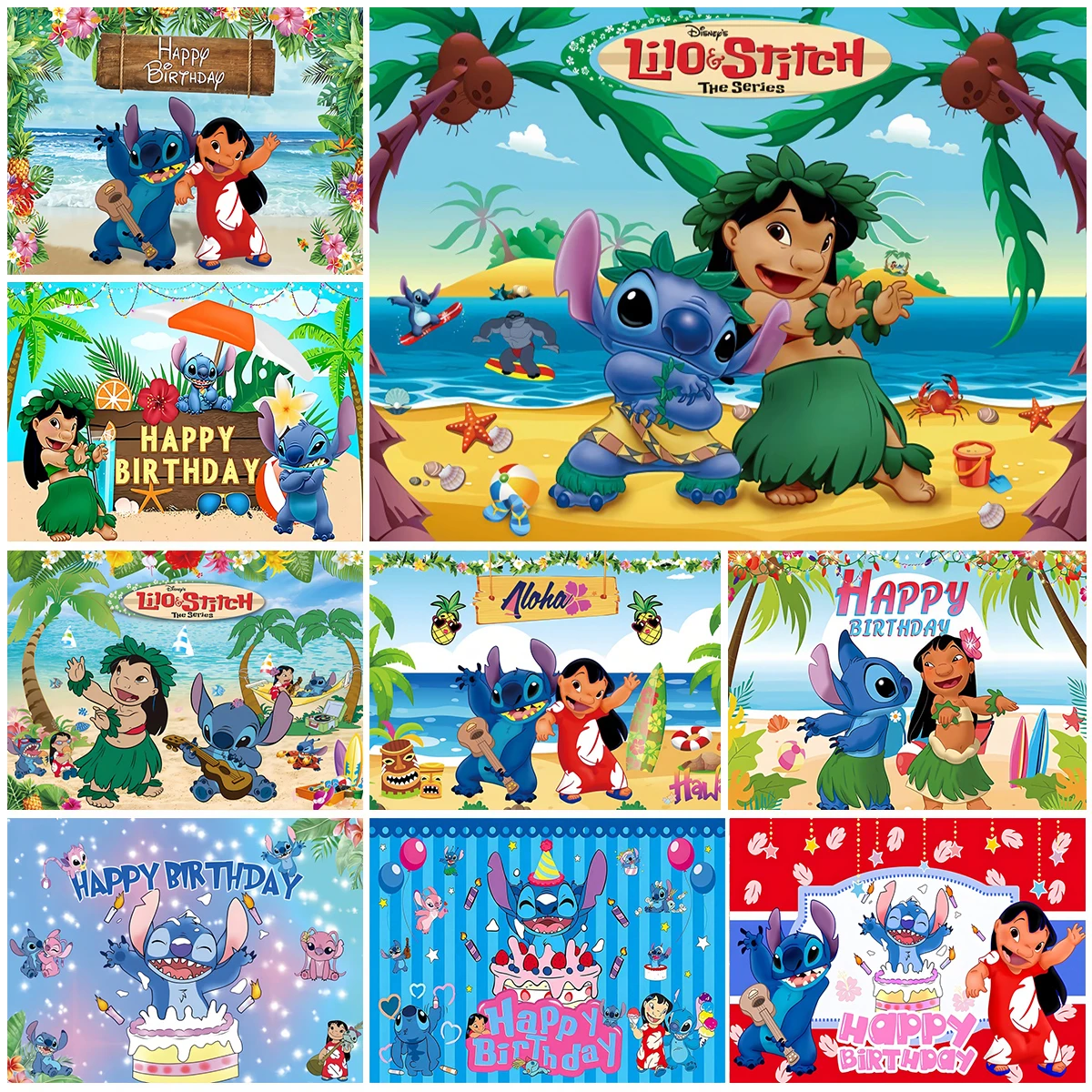 Fondo de Lilo y Stitch para Fiesta de Cumpleaños Infantil, Decoración de Playa Tropical Hawaiana, Aloha, Baby Shower, Fotografía