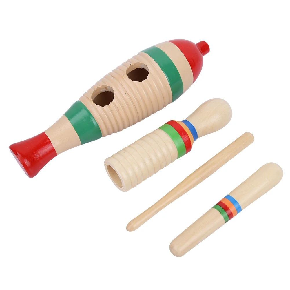 2 Sets Wooden Scraper Guiro Sound Tube Musical Percussion Instrument for Children Kid Toys