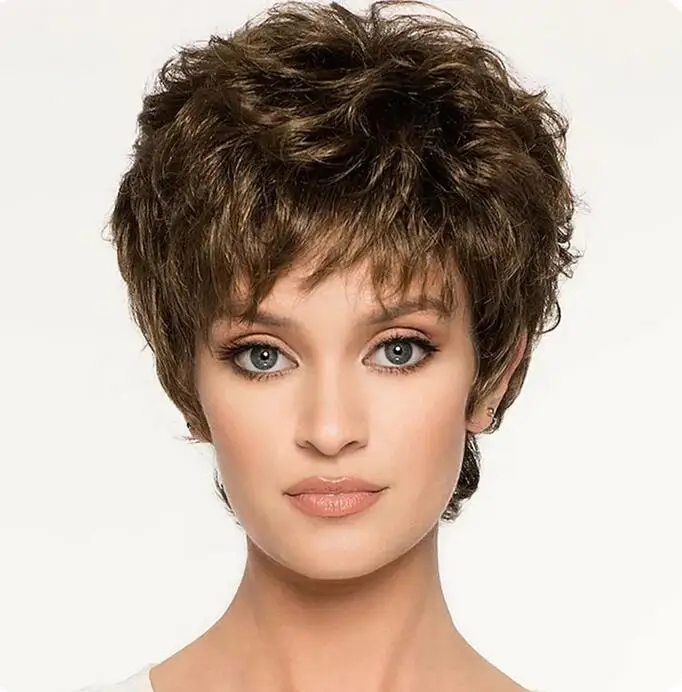 Brown Short Costume Wigs for Women Straight Bob Layered straight Wig Short Brown Synthetic Hair wig for older Women