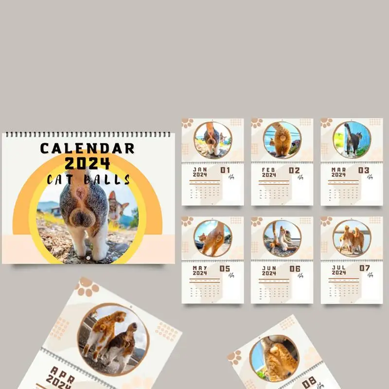 2024 Katzen kalender lustige Katzen Wandkalender mit großen Katze Butt holes Rechteck niedliche Katze Monats planer 12 Monate Kalender