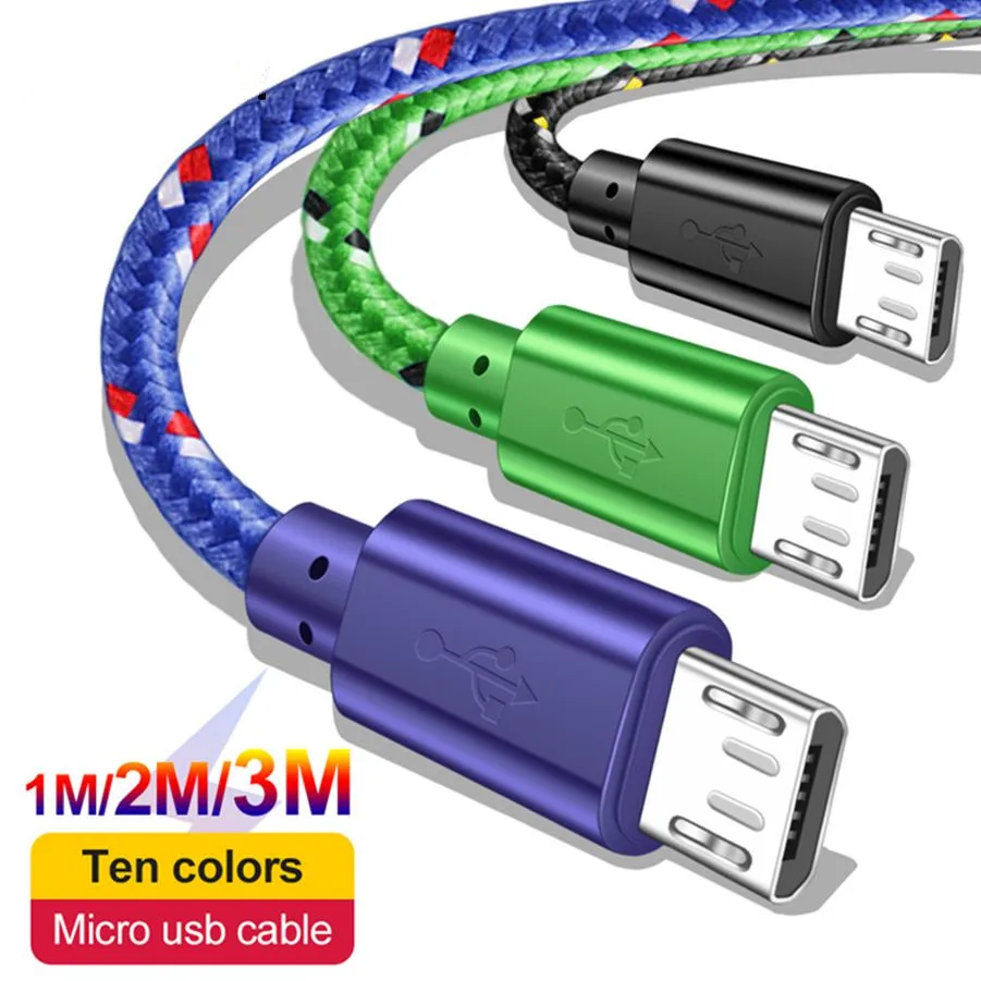 Micro-USB-Datensynchronisationskabel 2A Nylon-Ummanteltes Schnellladekabel 1M 2M 3M für Samsung Huawei HTC Android Xiaomi USB Micro