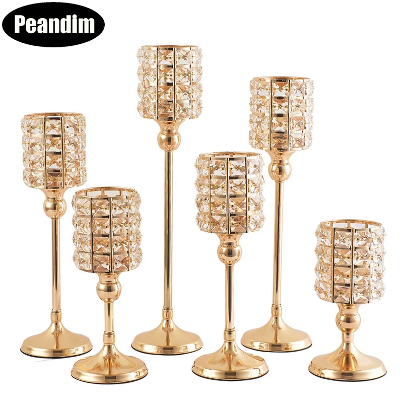 

Блестящие Хрустальный фонарь для свечей золотые свечи PEANDIM, серебряные канделябры, подсвечники для дома, подарки на Рождество, свадьбу