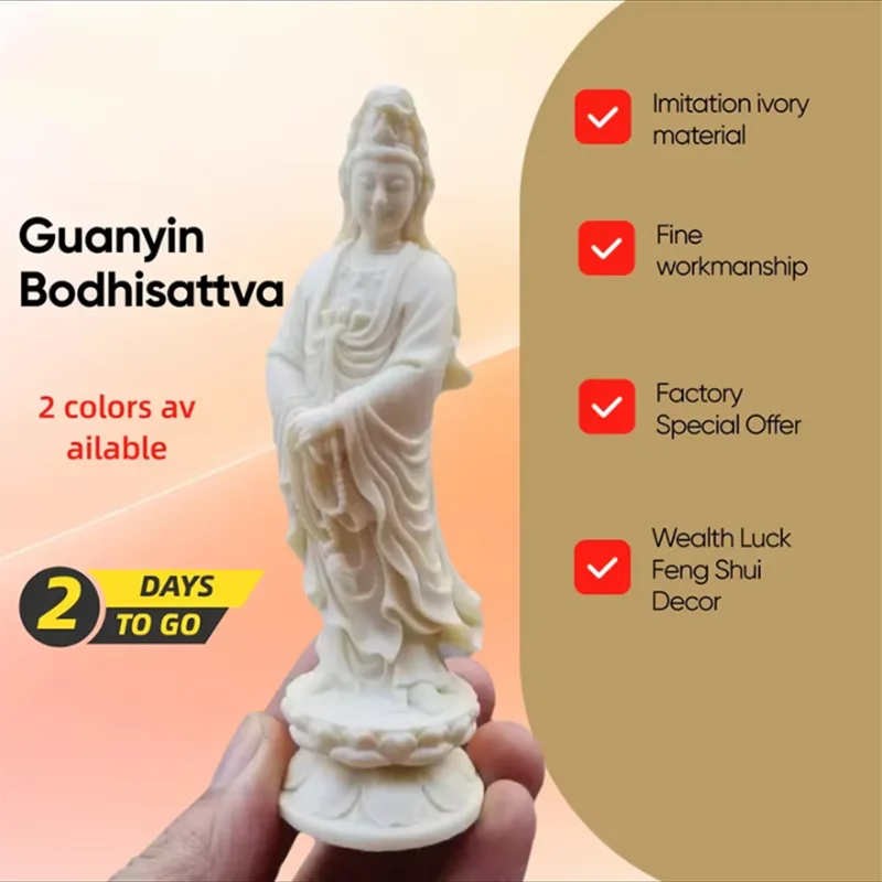 Resin Guanyin Characters Figurine, Chinese Buddha Statues, Home Living Room, Room, Office, Feng Shui Decoration Statue, 4.71in
