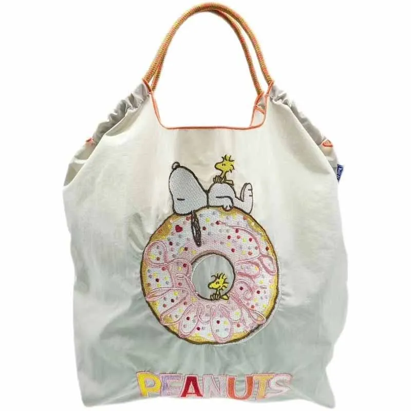 Kawaii Ball Chain Embroidered Canvas Bag Japanese Anime Disney Snoopy Nylon Handbag Commuter Shopping Bags Y2K Girl Gifts Toys