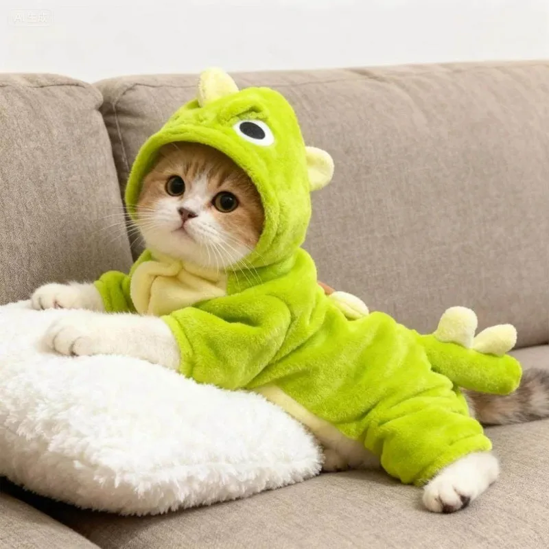 Flannel with Traction Buckle Thickened Autumn and Winter Hooded Kitten Pet Cat Quad
