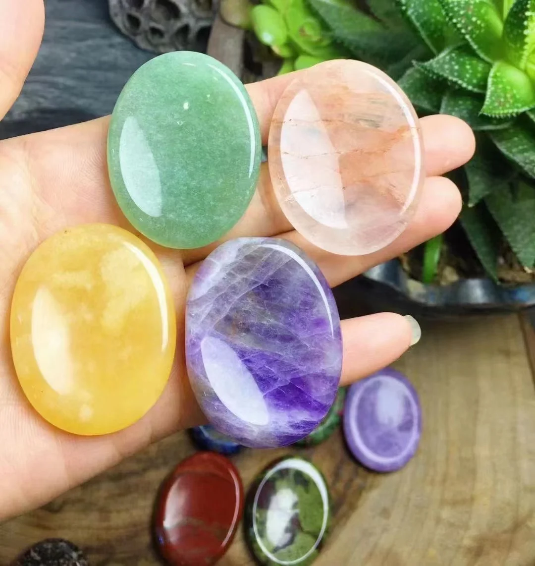 

10pcs per bag natural crystal gemstone carved worry stone home decoration riki stone random ship