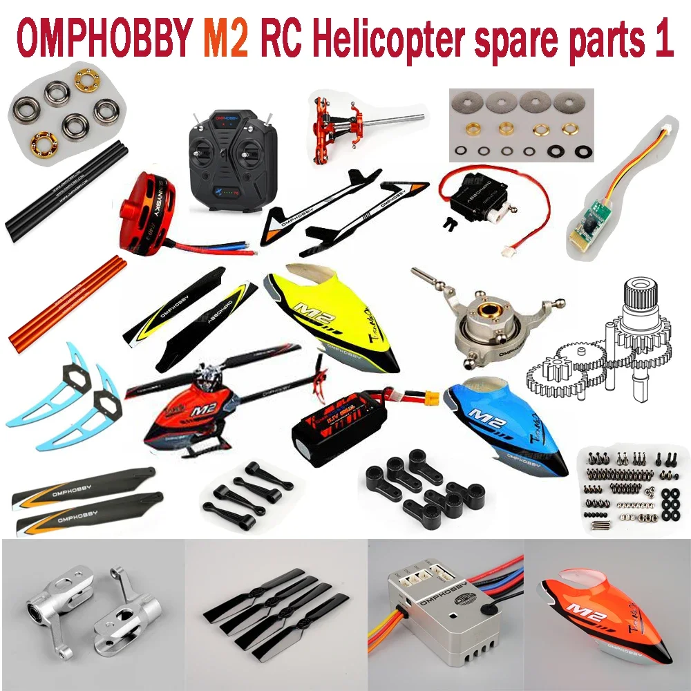 OMPHOBBY M2 RC Helicopter spare parts blade motor receiver Hood servo arm gear rod wing Rotor head Swash plate tail pipe parts 1