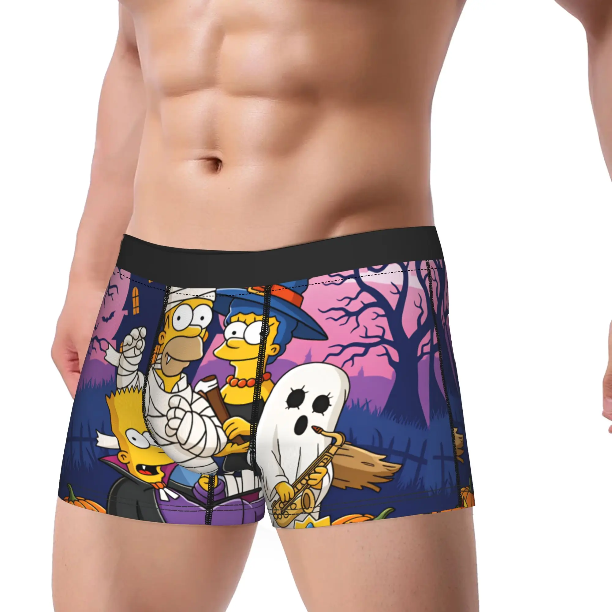 S-Simpsons Mummy Homer Happy Halloween Underwear  Men Boxer Brief Comfortable Trunk Quality Print Plus Size Underpants