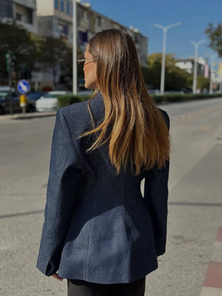 

Джинсовый пиджак, женский осенне-зимний шикарный пиджак с тонкой талией, офисные женские пиджаки на одной пуговице, модная куртка 2025 года, женская одежда