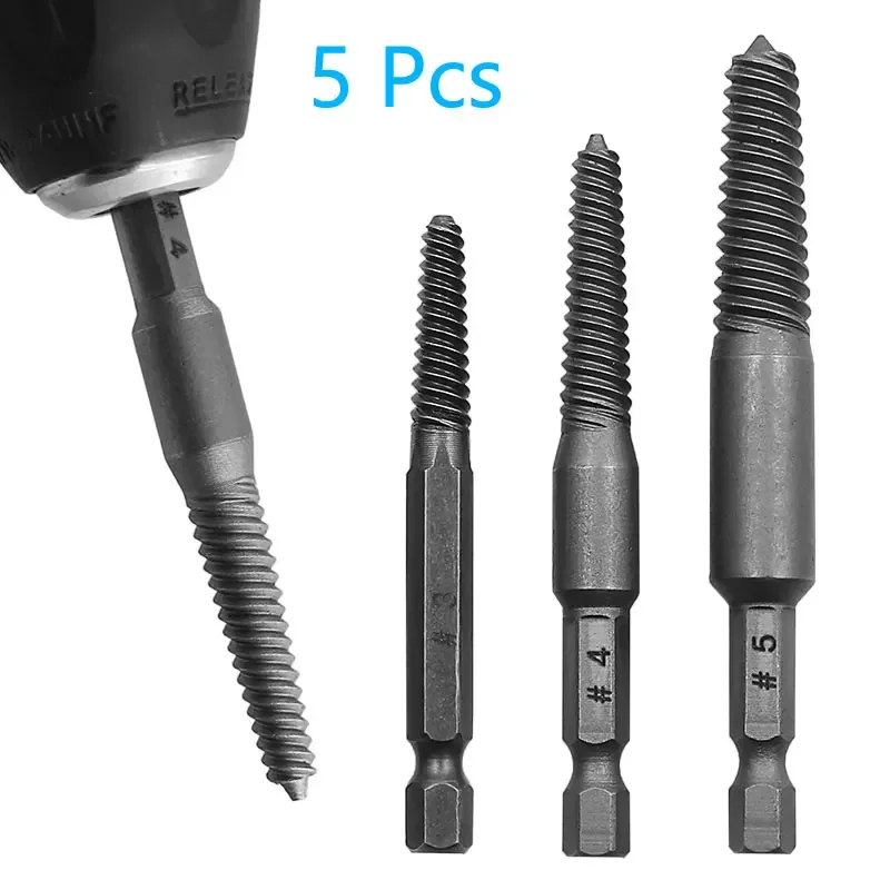 5pcs Hex Screw Extractors Broken Damaged Screw Extractor Drill Bit Guide Set Broken Bolt Remover Easy Out Set Power Tools