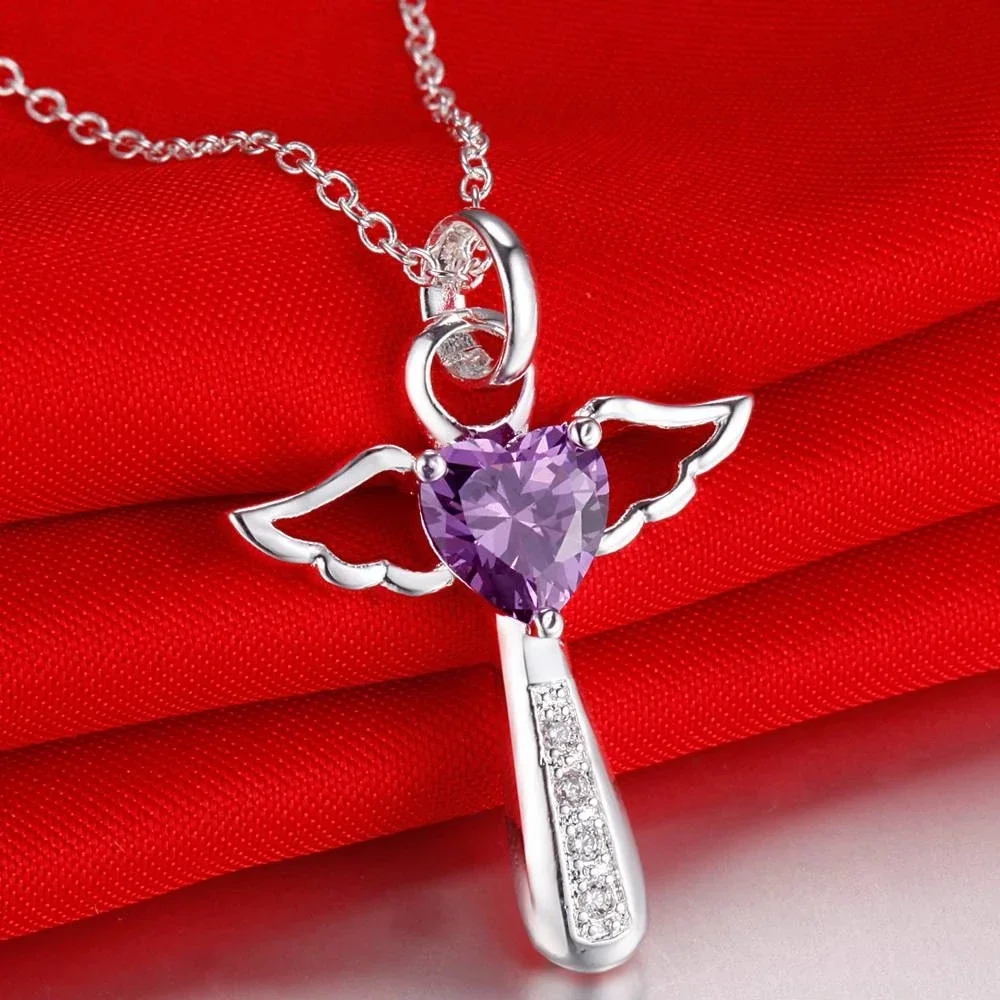 

Fine 925 Sterling Silver Angel Noble Crystal Cross Pendants Necklace For Women Luxury Party Wedding Jewelry Christmas Gifts