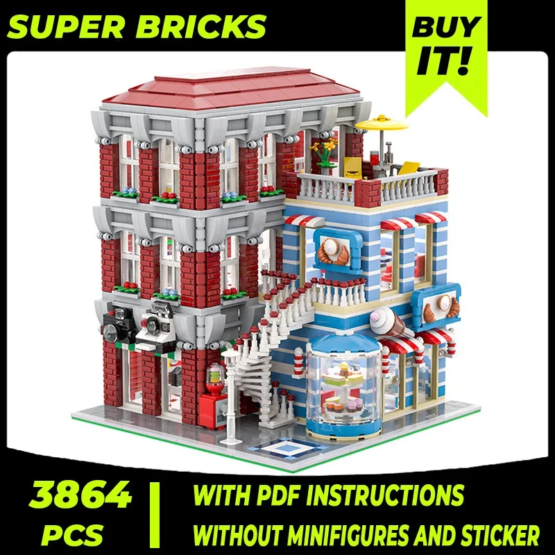 Street View Model Moc Building Bricks City Corner Building Technology Modular Blocks Gifts Christmas Toys DIY Sets Assembly