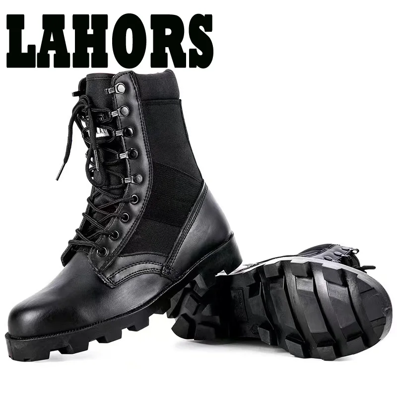 LAHORS Tactical Military Boots Men Training High-Top Army Shoes Outdoor Shock-Absorbing Hard-Soled High-Waist Hiking Botas