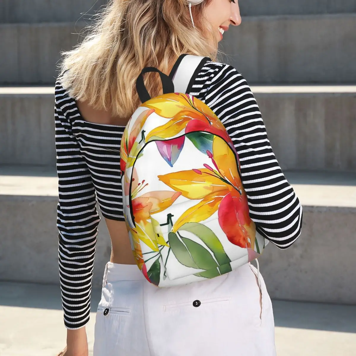 Water Color Bright Floral Seamless Backpack BookBag Children School Bag Laptop Shoulder Bags for Men Women
