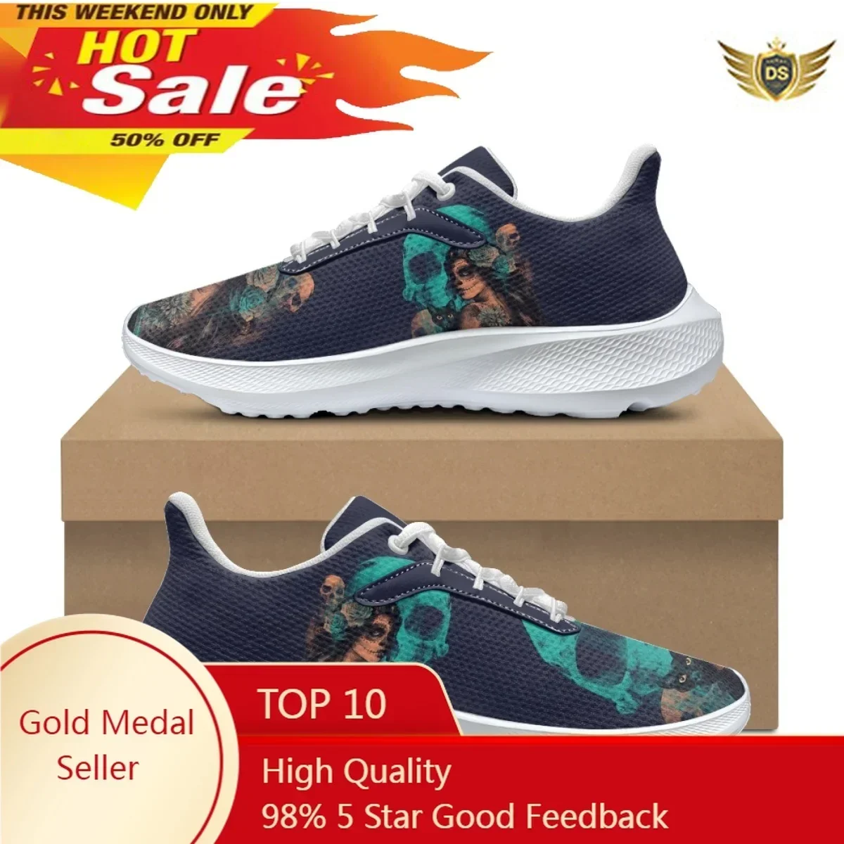 Gothic Skull Girl Print Sneakers Women's Autumn Casual Shoes Fashion Classic Lace Up Outdoor Sports Running Shoes Halloween Gift