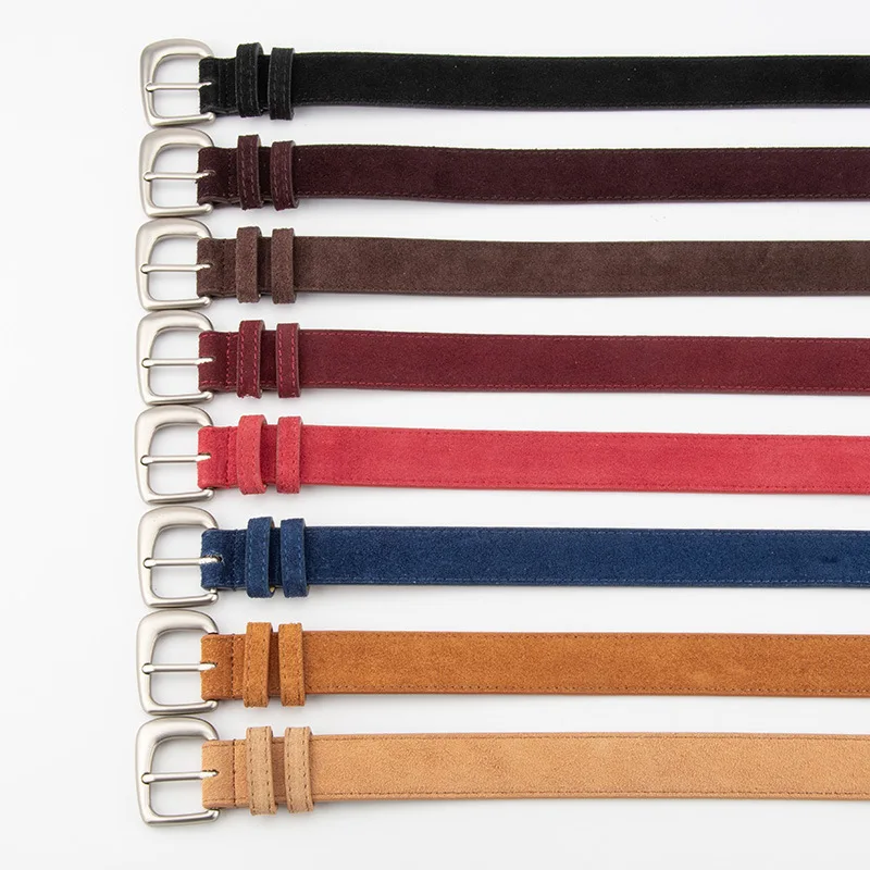 Women Niche Matte Suede Belt Silver Irregular Pin Buckle Slim Waist Decorative Waistband For Jeans Dress Accessory
