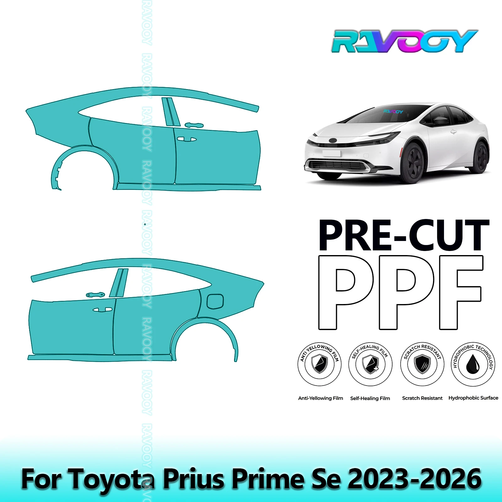 

For Toyota Prius Prime Se 2023-2026 8.5mil Clear Matte Pre-Cut PPF Door & A/B Pillar Kit TPU Paint Protection Film Set