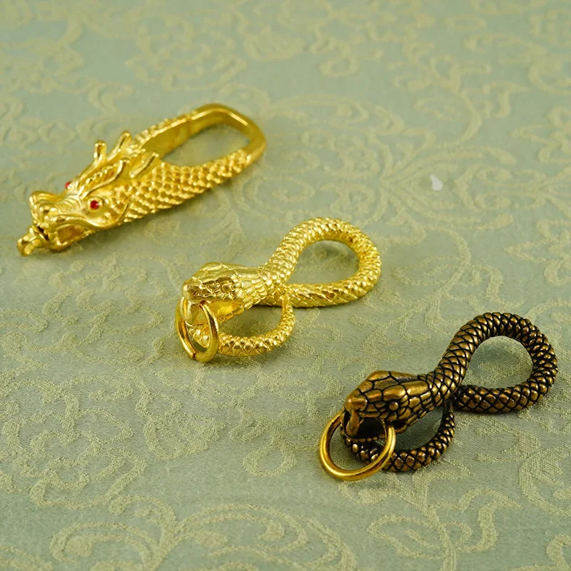 1 Piece Solid Brass Belt Hook Retro Snake Shape Keychain  Clip Key Ring Wallet Chain with O ring Charm Pendant Decor Gift