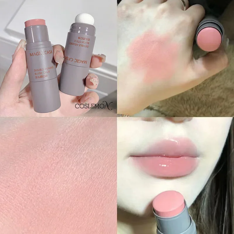 Dubbele Spons Gezicht Blush Monochrome Lip Wang Dual-Use Duurzame Matte Natuurlijke Rouge Poeder Blusher Stick Make-Up