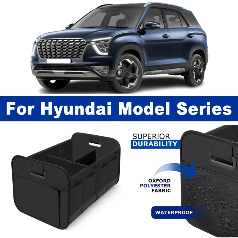 

Foldable Car Organizer Portable Storage Box With Side Net for Hyundai Elantra Sonata Tucson SantaFe Kona Veloster Ioniq