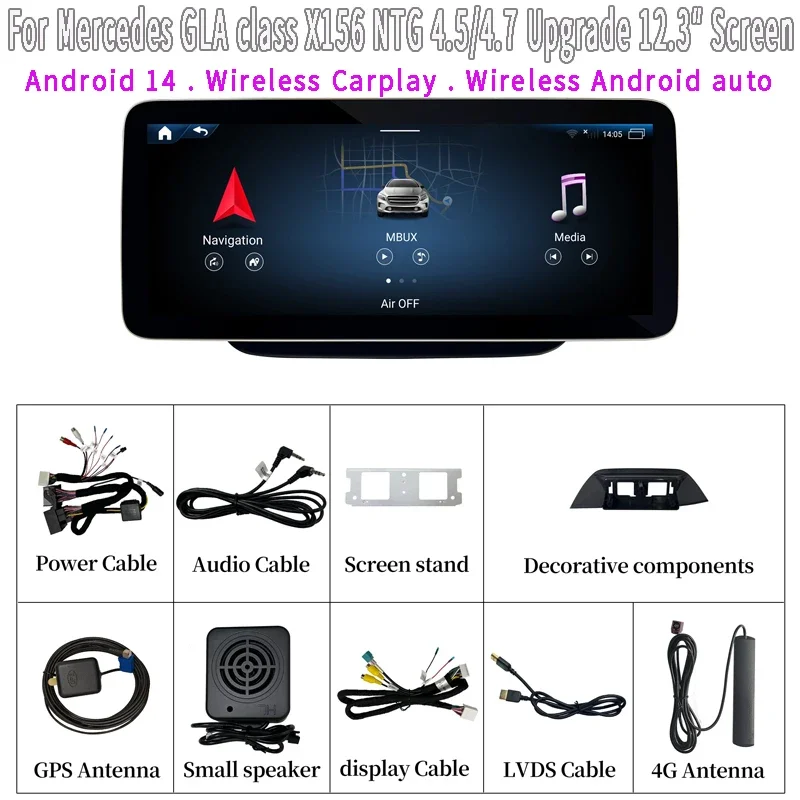 For Mercedes GLA class 12.3 Screen Upgrade X156 NTG 4.5/4.7 Wireless Apple CarPlay Android Auto Vehicle Cameras Android Screen M