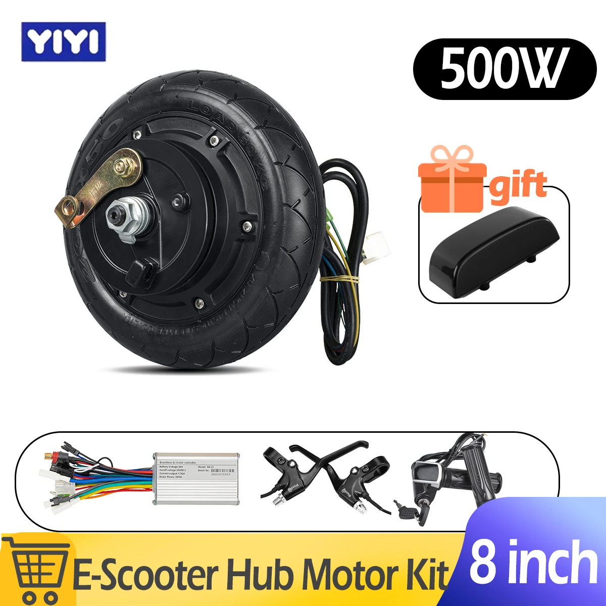 8 Inch E-Scooter Conversion Kit 36V/48V 500W Hub Motor with Cut-off Brake Controller, High-Performance Electric Wheel Motor