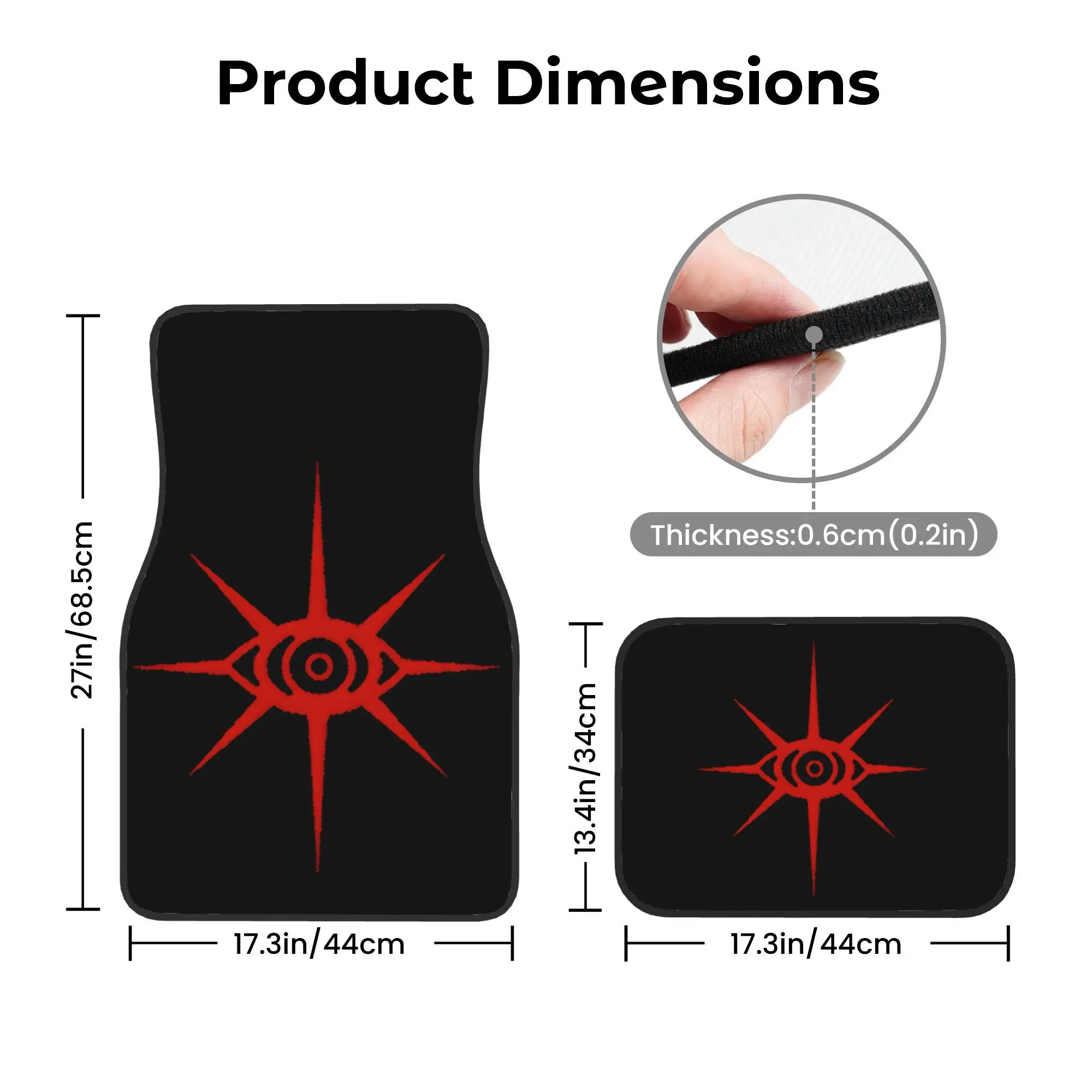 Set Of Four Premium Car Floor Mats With Red Eye Design | Polyester Fiber, Universal Fit, Paving A Warm Place, Traveling Thousand