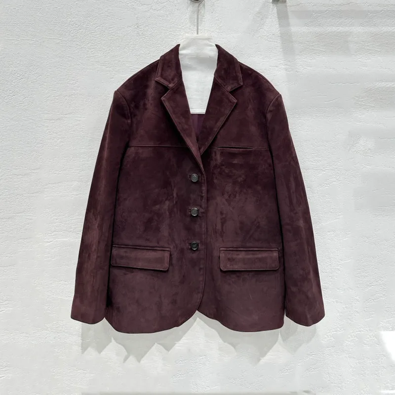Suit style loose coat spring and autumn 2025 new fashion natural real suede leather jacket regular length