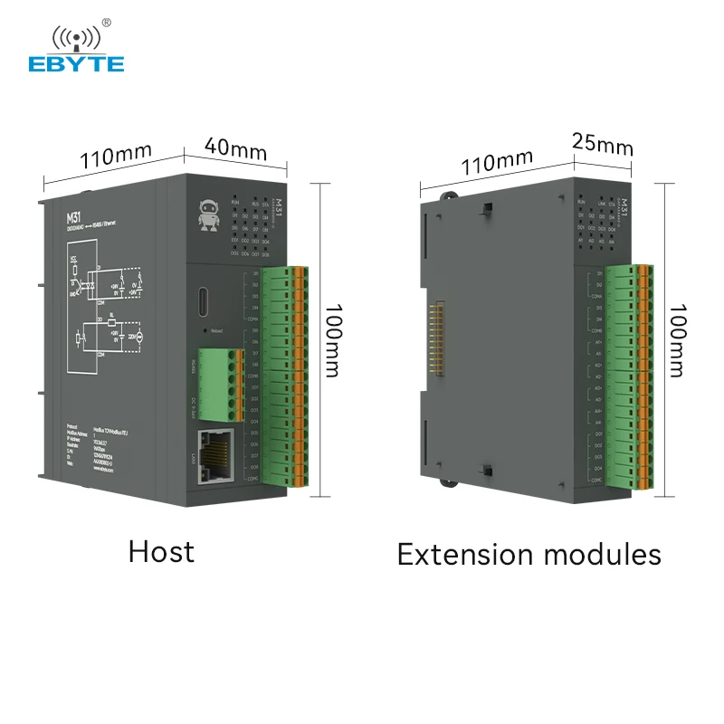 6-PT100 Model Remote IO Distributed IO NEW Version M31-U M31-U-PN RS485 RJ45 Modbus With Expansion Module EBYTE PNP NPN
