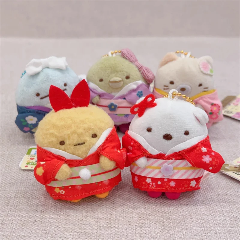 Sumikko Gurashi Kimono Plush Keychain Mascot Keyring Fried Shrimp Neko Cat Kawaii Cute Bag Keychains Charm Ball Chain Girls Toys