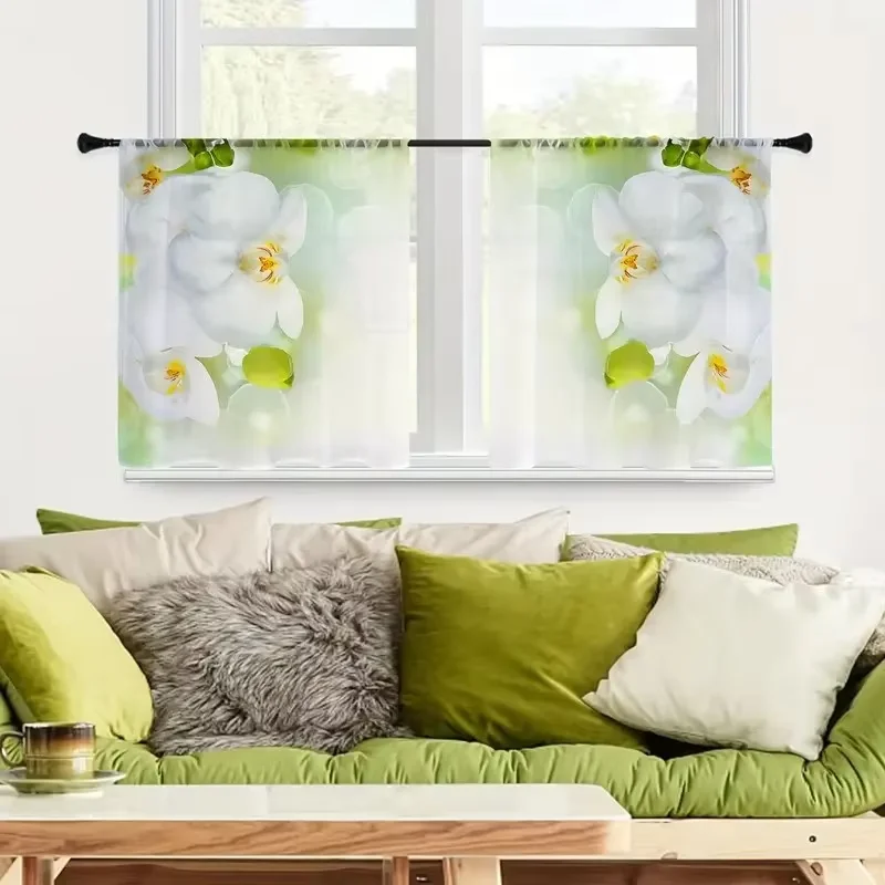 2PCS Orchid, Modern Style, Flat Printed Transparent Curtains, Perfect for Bedrooms, Living Rooms, Dining Rooms, and Bathrooms