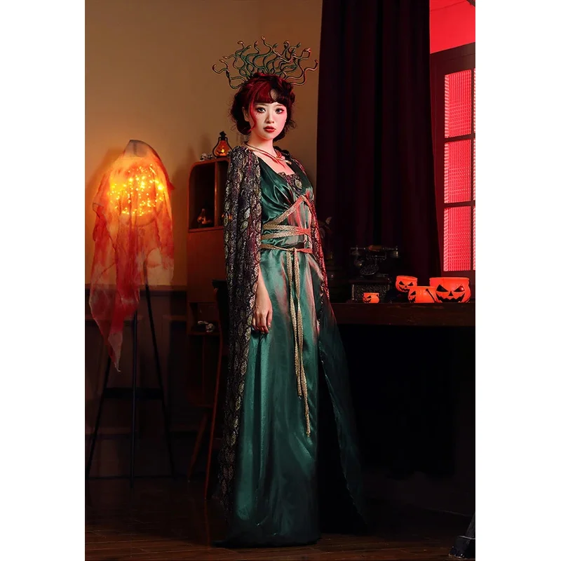 Halloween antiguo mito griego Medusa serpiente Cosplay disfraz de Anime para mujeres adulto vestido Sexy traje serpiente sirena bruja disfraz vestido