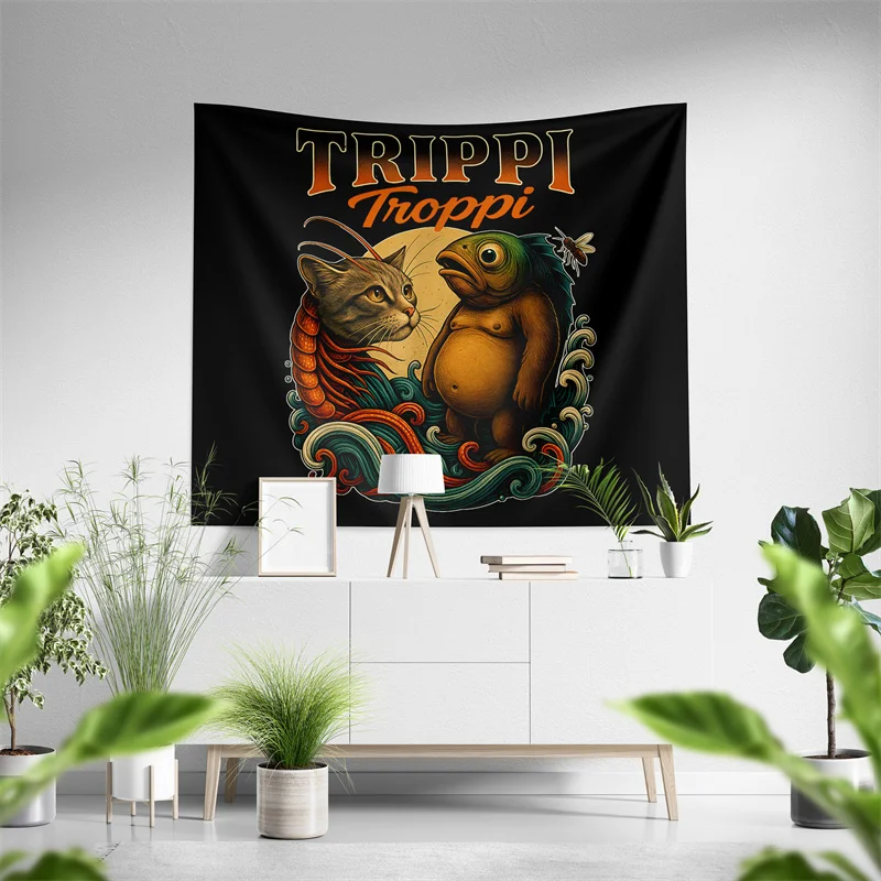 Aertemisi Trippi Troppi Tripy Trophy Italian Brainrot Tapestry Wall Hanging Art for Bedroom Living Room Decor Party Backdrop
