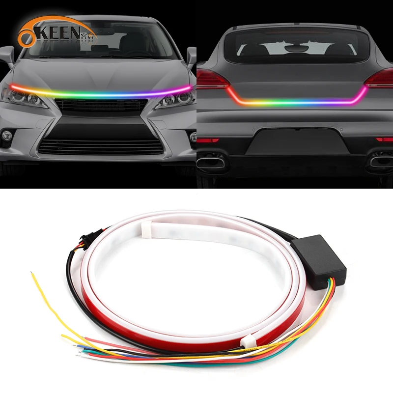 

OKEEN Car LED Trunk Taillight Strip 120cm 150cm Colorful Flowing Neon Lamp Universal Streamer Turn Signal Lights Car Accessory