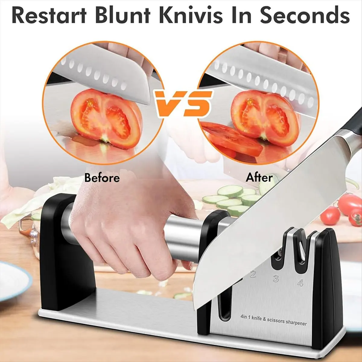 ABZF Knifes Sharpeners, 4 in 1 Professional Chef'S Kitchen Knifes Accessories, Kitchen Blade & Scissors Sharpening Tool