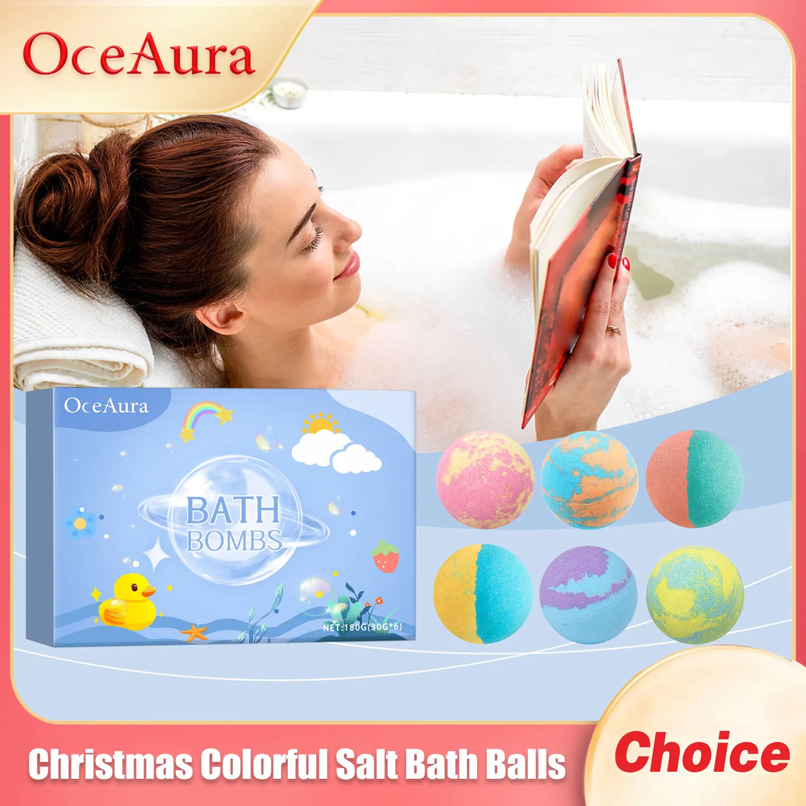 

Ocaura Christmas Colorful Salt Bath Balls Rich Bubble Stress Relief Body Spa Essential Oil Deeply Moisturizing Gifts Bath Bombs