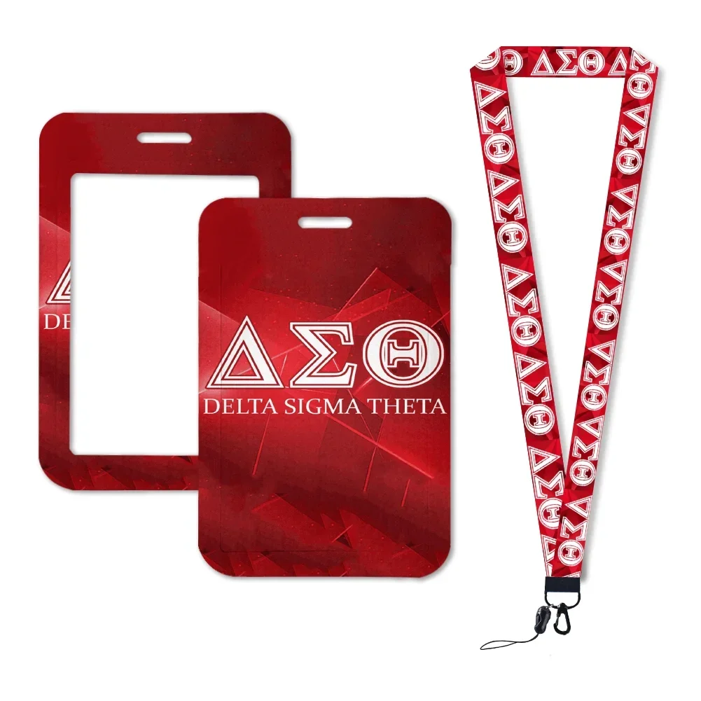 Delta Sigma Theta Sorority Lanyard ID Card Holder Credential Holders Neck Straps Women Badge Holder Keychains Accessories