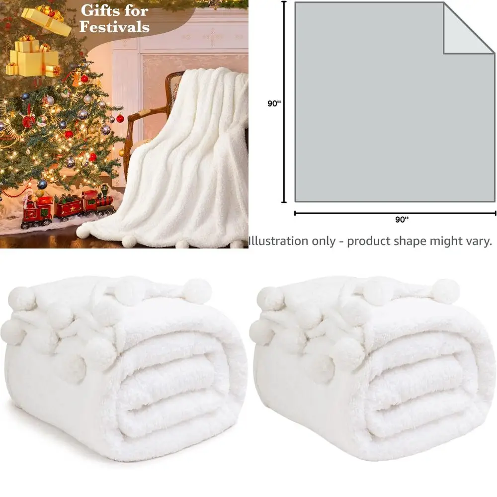 

Reversible Queen Size Sherpa Blanket - Ultra Soft, Plush, and Cozy Fluffy Throw in Luxurious White