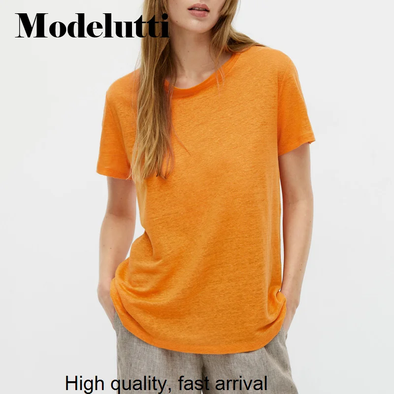 

New Spring 2023 Summer Fashion Short Sleeve Linen Round Neck T-shirt Woman Loose Solid Simple Casual Tops Female